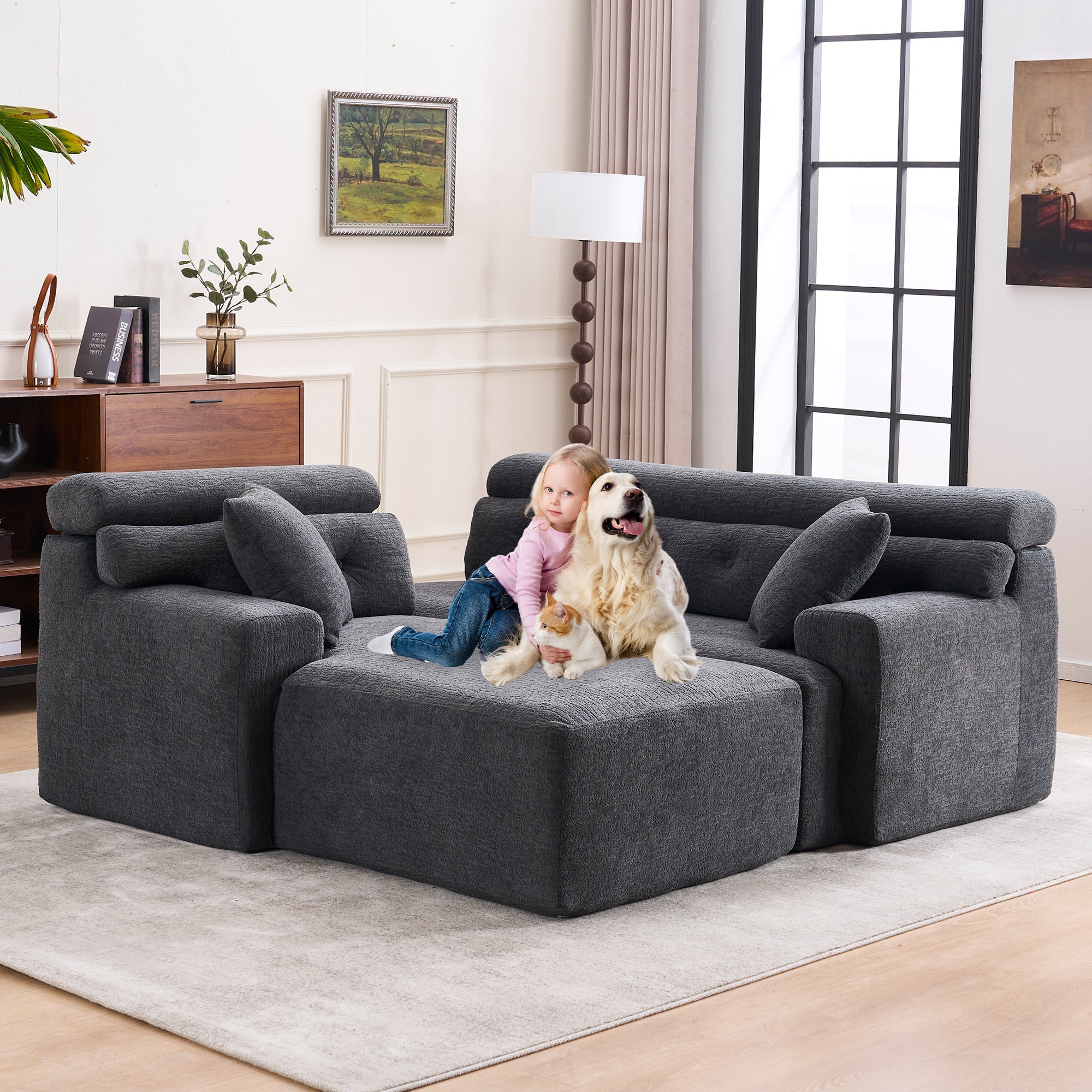 105'' Cloud Sectional Couch with L-Shape Chaise,Modern Modular Sofa with Deep Seat, Boneless Sofa for Living Room Bedroom,No Assembly Required,Grey.