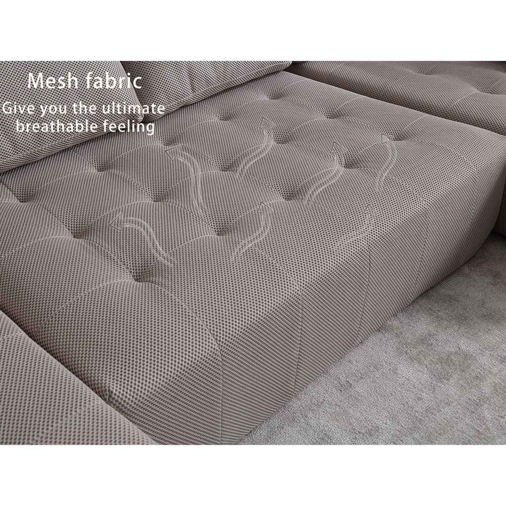 [NEW ARRIVED] [VIDEO PROVIDED]138.5 'Modular Combination Sofa, U-shaped Sofa, Living Room, Apartment, Upholstered ,6-seat Sofa, Free Combination Sofa (Mesh Fabric), Breathable Fabric, Gray