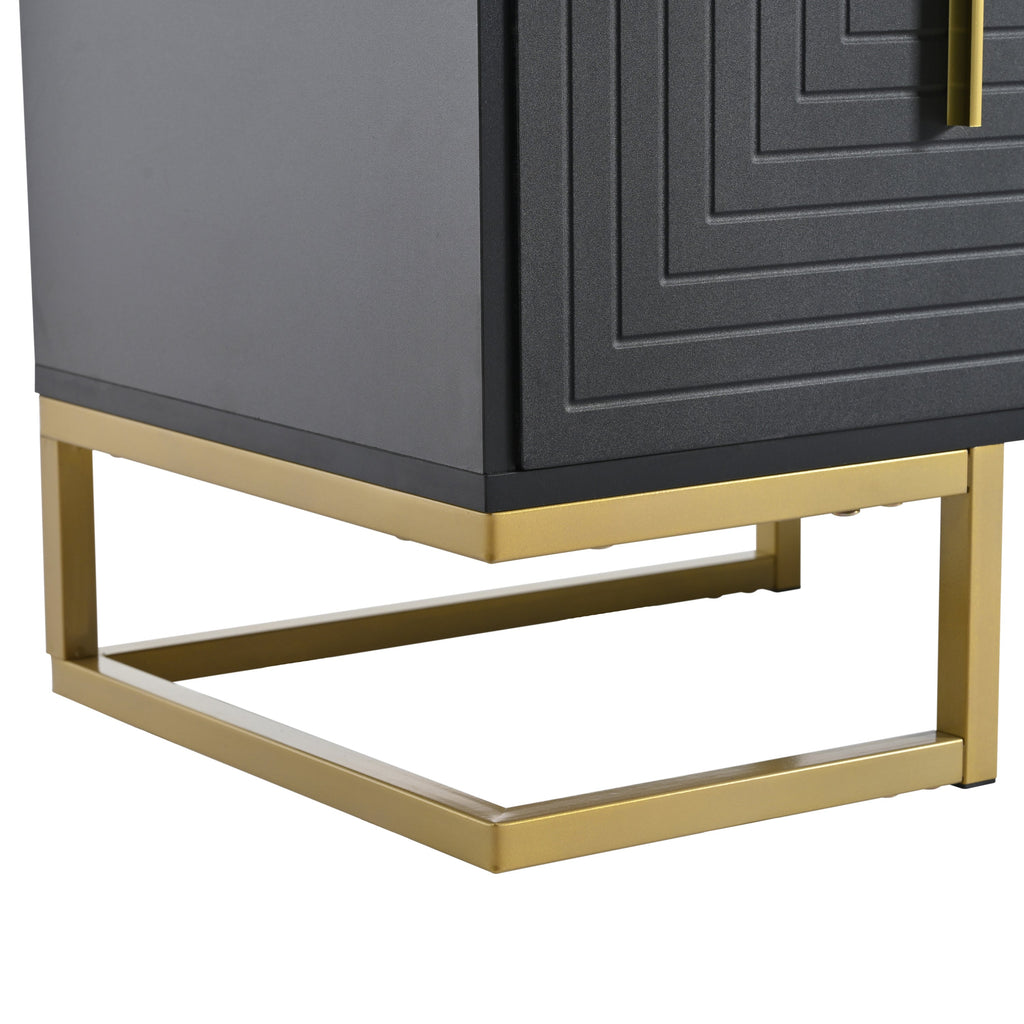 ON-TREND Modern TV Stand with Metal Legs and Gold Handles for TVs Up to 80'', Media Console Table with Cabinets and Adjustable Shelves, Luxury TV Cabinet with Geometric Lines for Living Room, Black