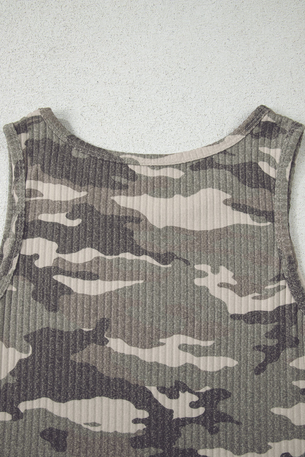Camo Ribbed Knit Scoop Neck Tank Top