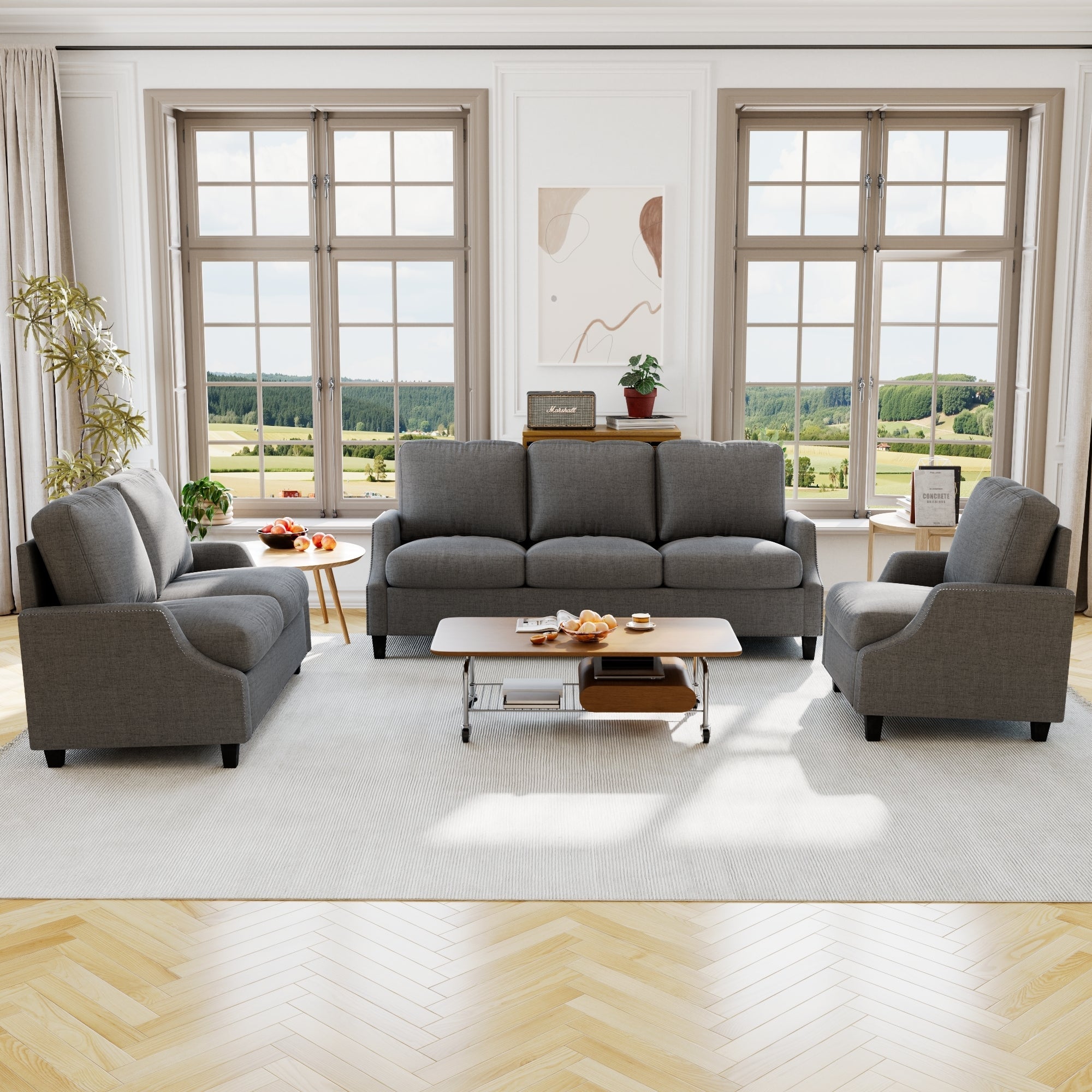 3 Piece Living Room Sofa Sets, Sectional Couch and Loveseat and Armchair Set, Modern 3 Seater Sofa + 2 Seater Couch+ Accent Chair Furniture Set for Apartment