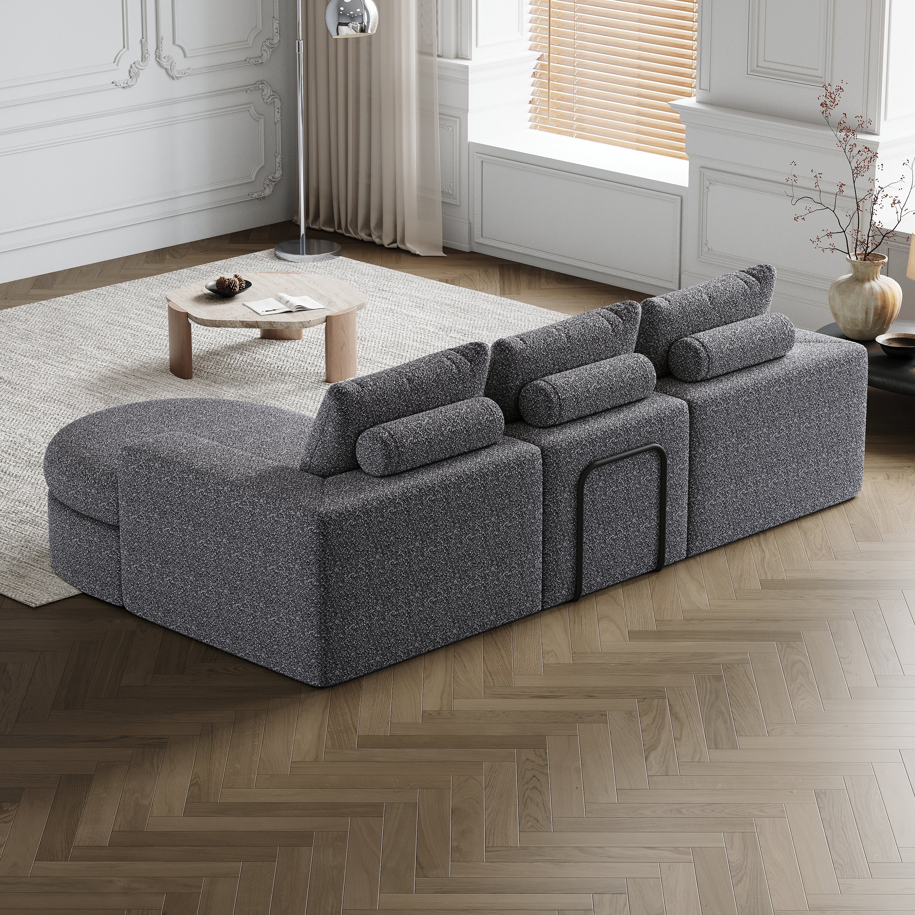 99-Inch Chenille Cloud Curved Sectional Sofa with Chaise, L-Shaped Modern Boneless Couch with Deep Seats, Chenille Sectional Sofa for Living Room and Bedroom, No Assembly Required