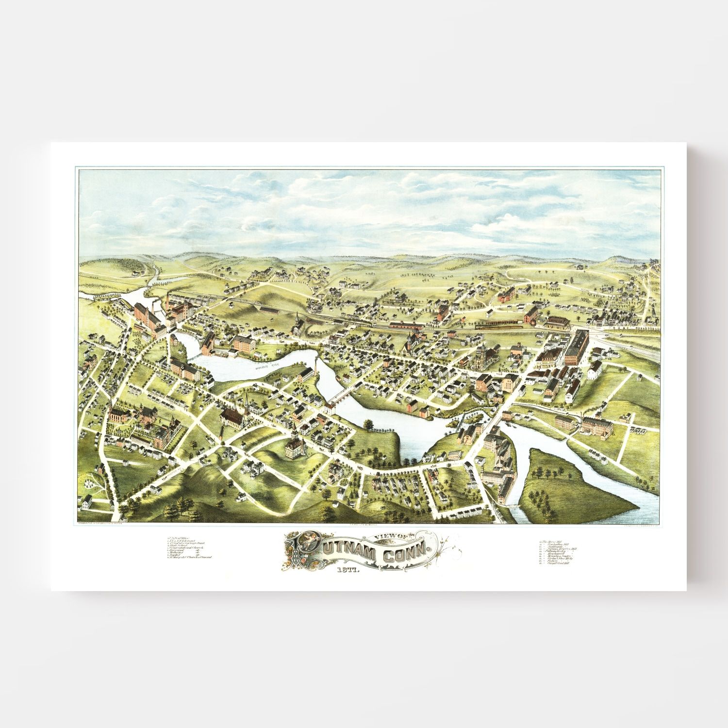 Vintage Map of Putnam, Connecticut 1877