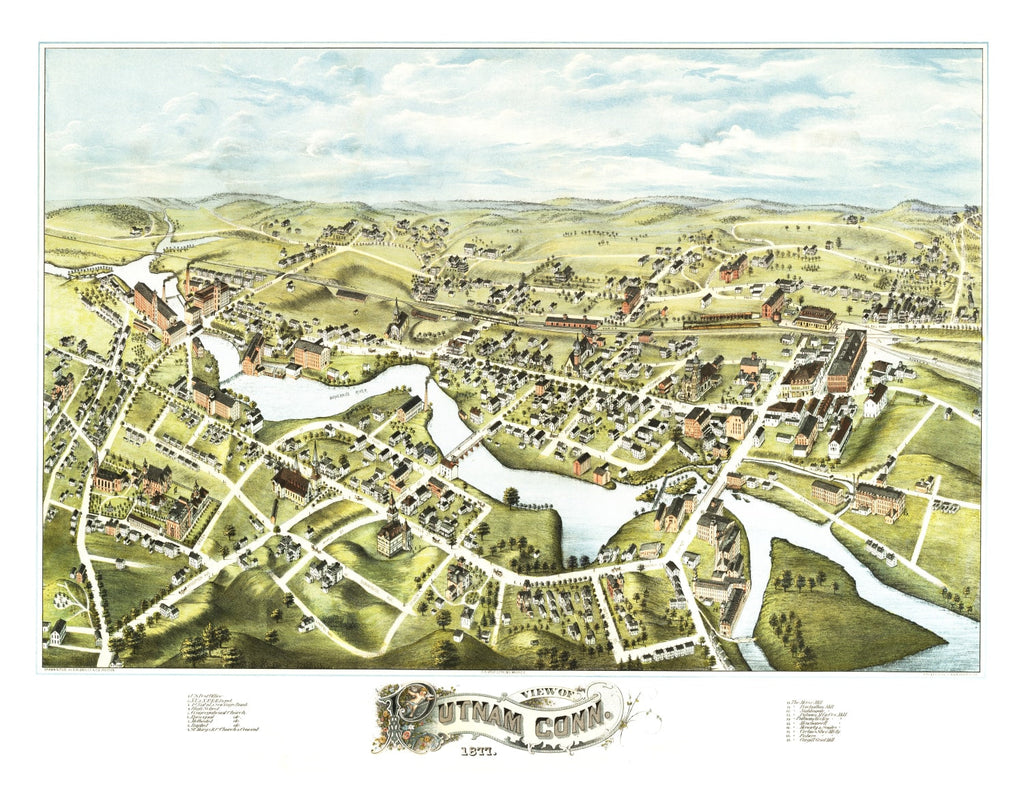 Vintage Map of Putnam, Connecticut 1877