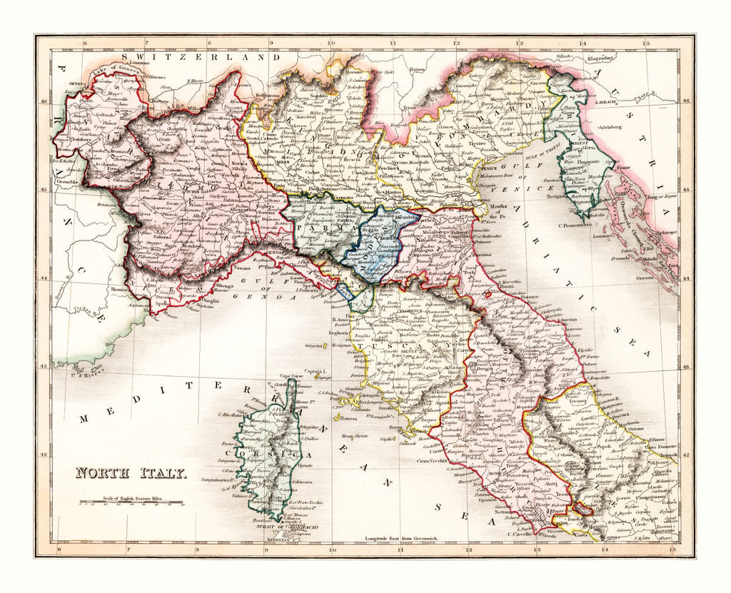 Vintage Map of North Italy 1832