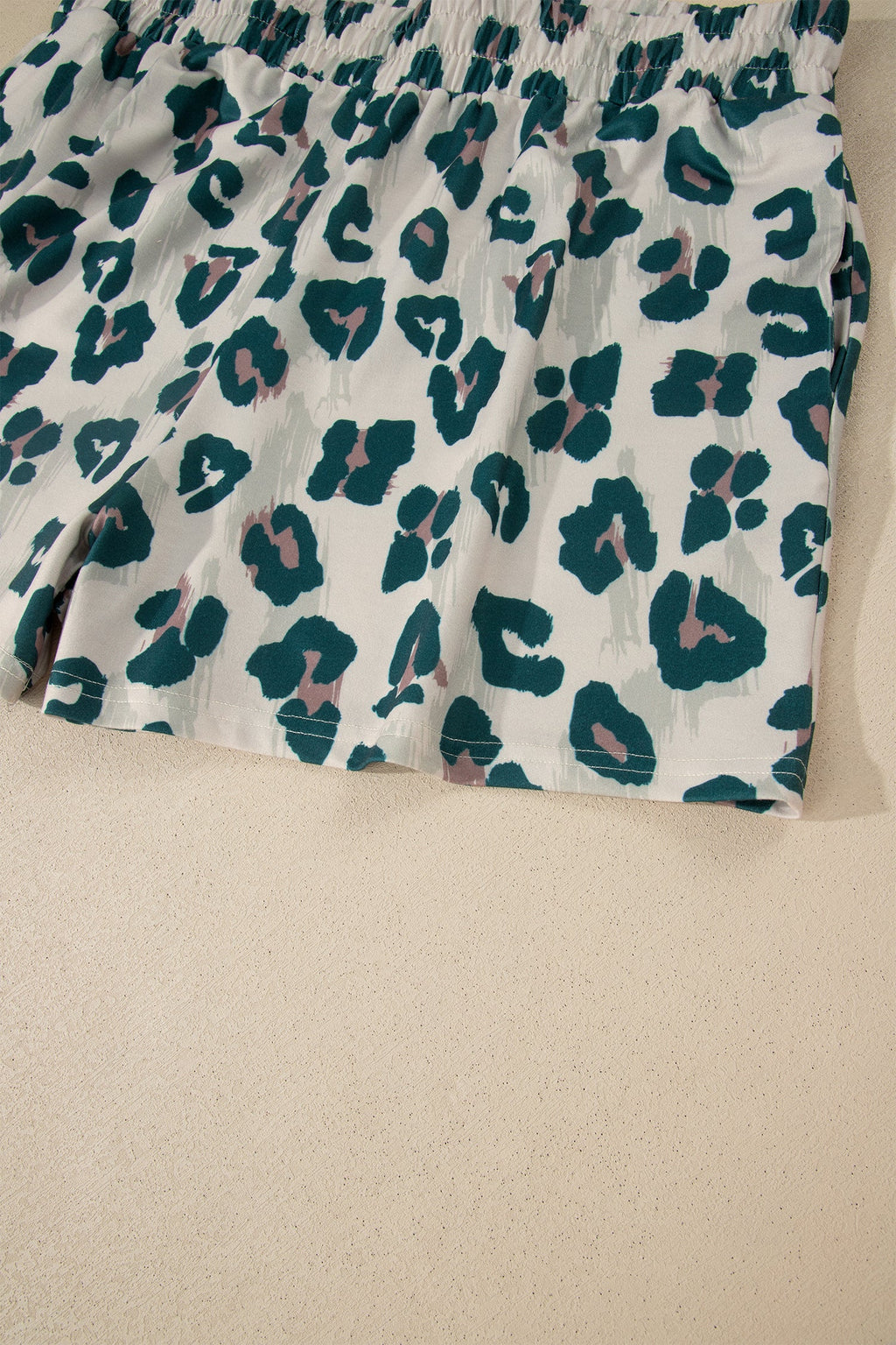 Plus Size Leopard Colorblock Top & High Waist Shorts