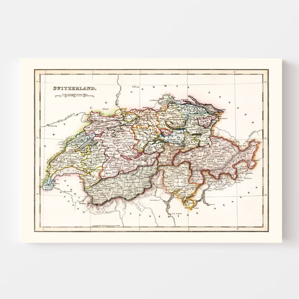 Vintage Map of Switzerland 1832