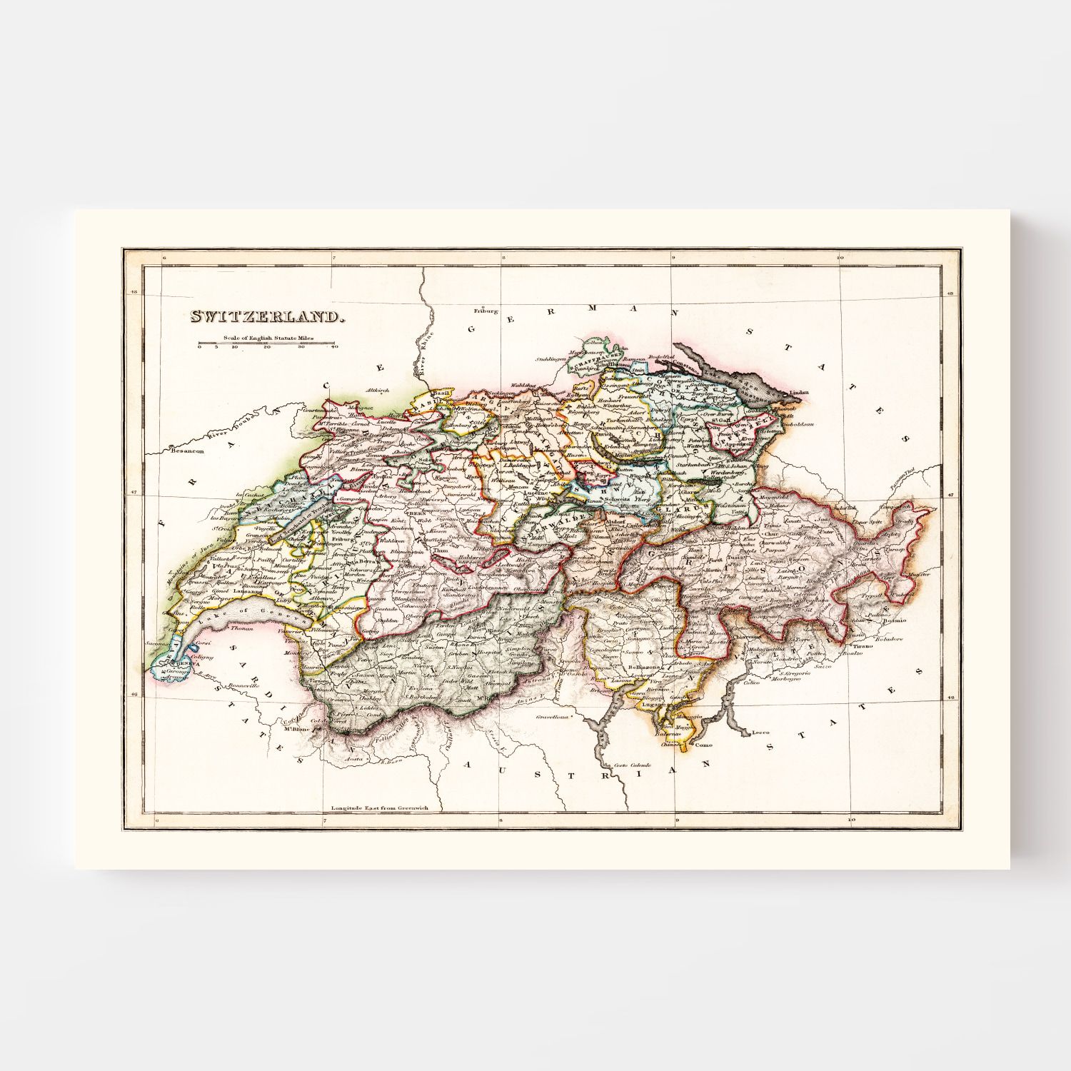 Vintage Map of Switzerland 1832