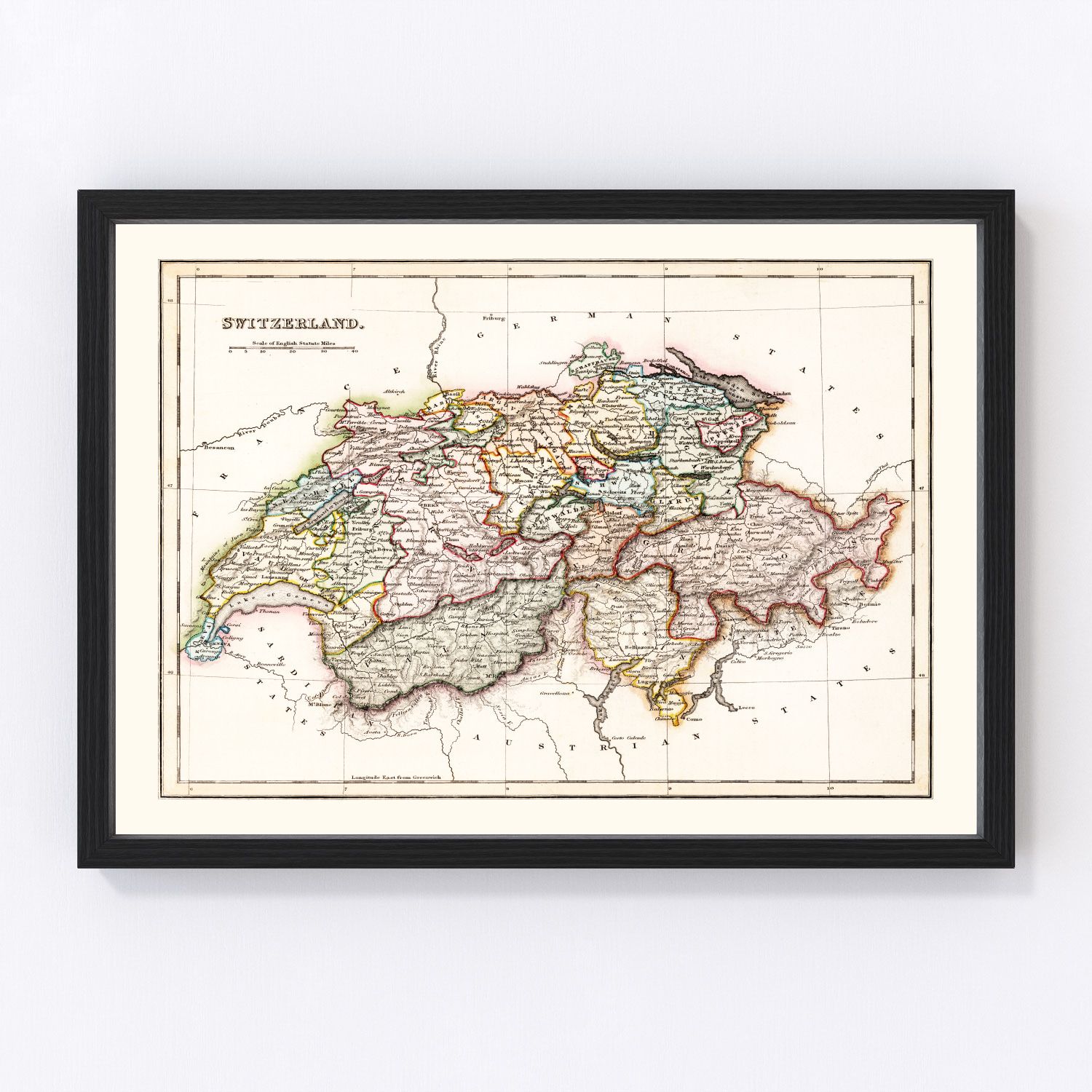Vintage Map of Switzerland 1832