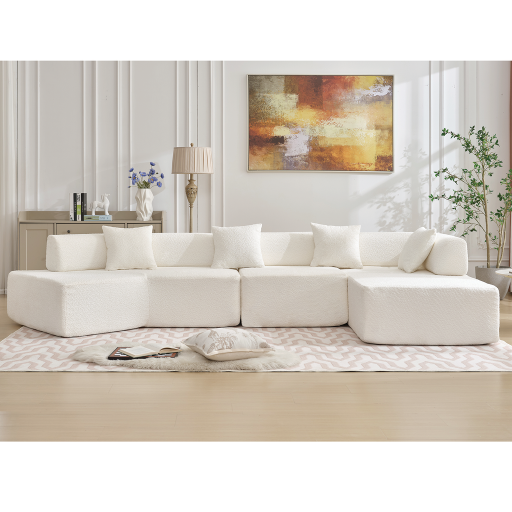 [NEW ARRIVED] [VIDEO PROVIDED]Modern Minimalist 140' L-Shape Couch ,No Assembly Required,Boucle,Modular Sofa ,Couch with Chaise,Free Combination Foam-Filled Sofa, 4 Seats,White