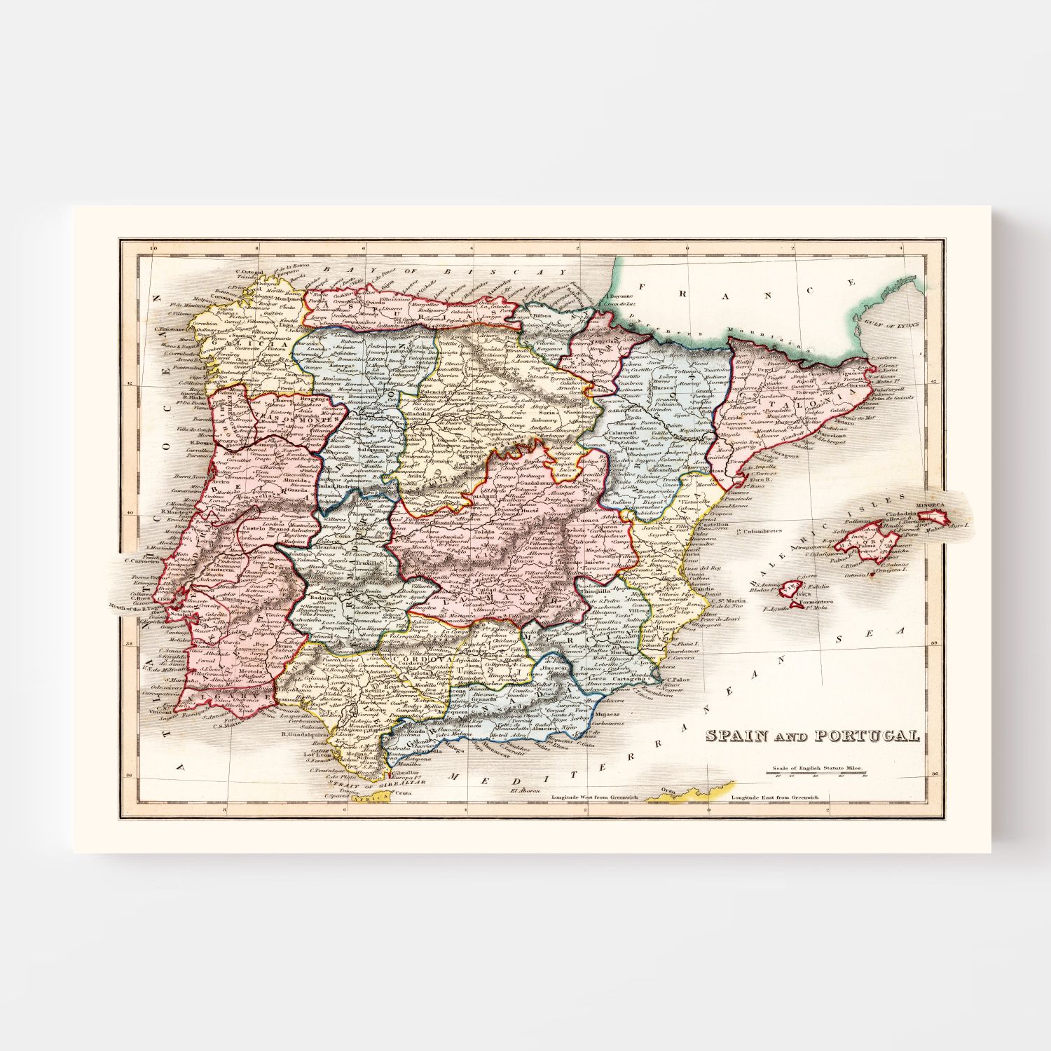 Vintage Map of Spain & Portugal 1832