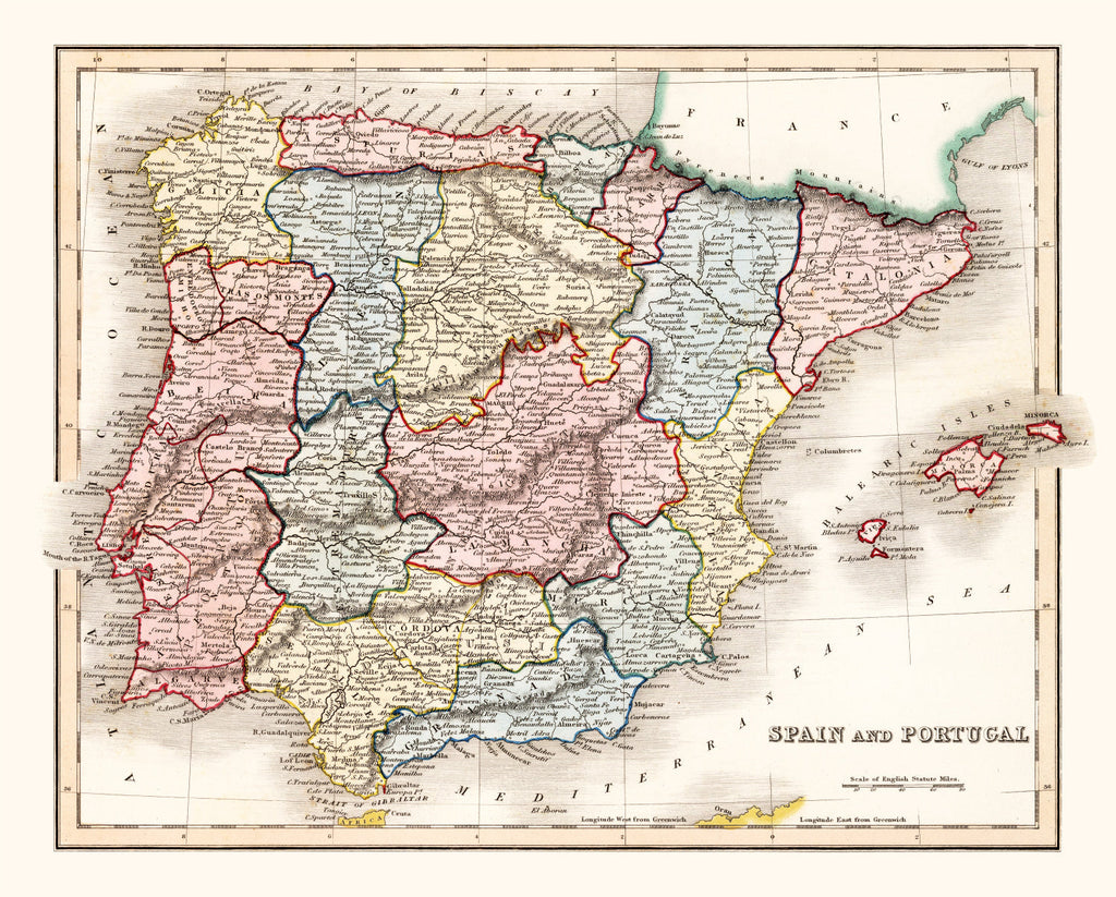 Vintage Map of Spain & Portugal 1832