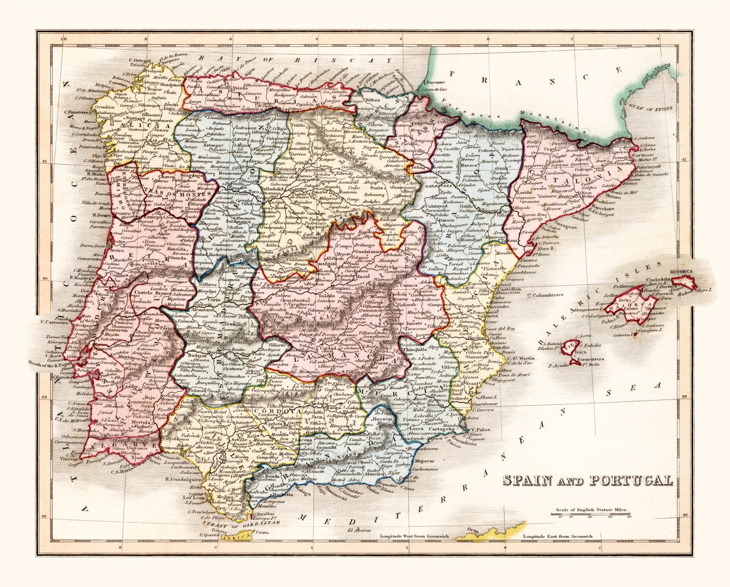 Vintage Map of Spain & Portugal 1832