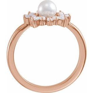 14K Rose Gold  Cultured White Akoya Pearl, Natural White Opal & 1/4 CTW Natural Diamond Ring