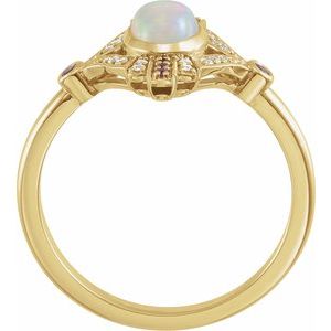14K Yellow Gold Natural Ethiopian Opal, Natural Pink Sapphire & .06 CTW Natural Diamond Cabochon Ring