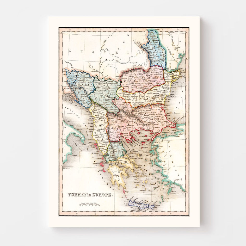 Vintage Map of Turkey in Europe 1832
