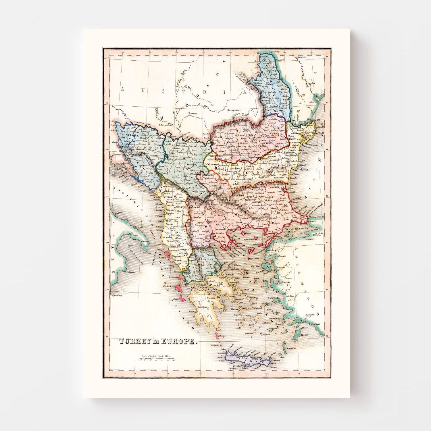 Vintage Map of Turkey in Europe 1832