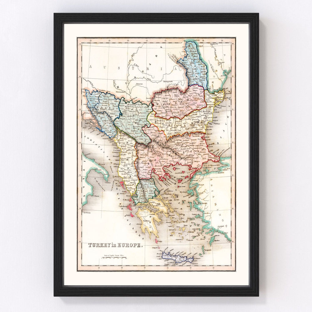 Vintage Map of Turkey in Europe 1832