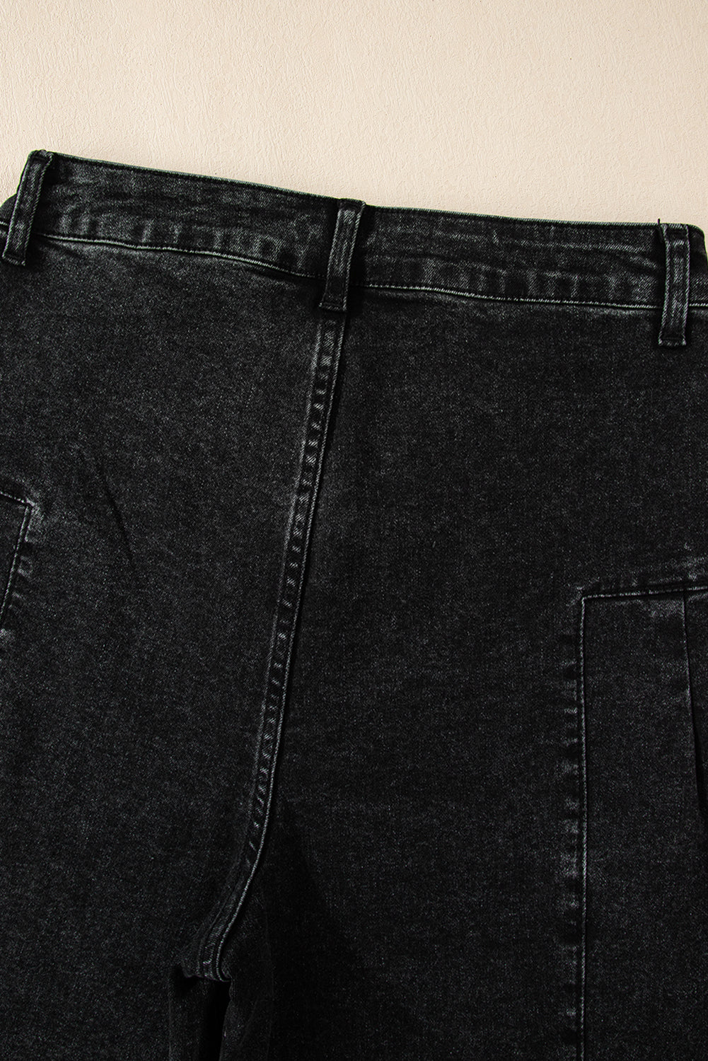 Mineral Wash Pleated Wide Leg Denim Pants