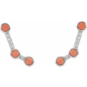 Platinum Natural Pink Coral & .01 CTW Natural Diamond Ear Climbers – image 2