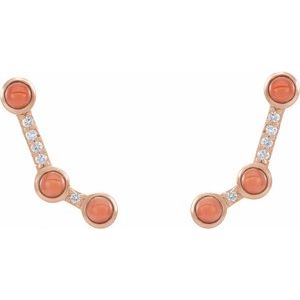 14K Rose Gold Natural Pink Coral & .01 CTW Natural Diamond Ear Climbers – image 2