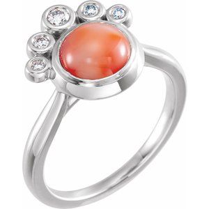 14K White Gold Natural Pink Coral & 1/8 CTW Natural Diamond Ring