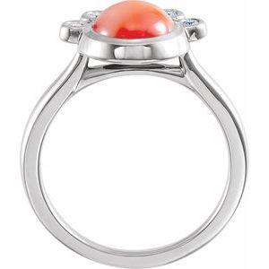 Platinum Natural Pink Coral & 1/8 CTW Natural Diamond Ring
