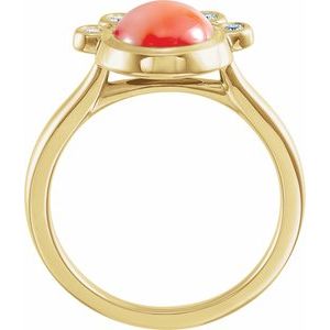14K Yellow Gold Natural Pink Coral & 1/8 CTW Natural Diamond Ring