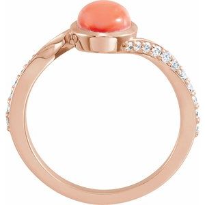 14K Rose Gold Natural Pink Coral Cabochon & 1/5 CTW Natural Diamond Ring