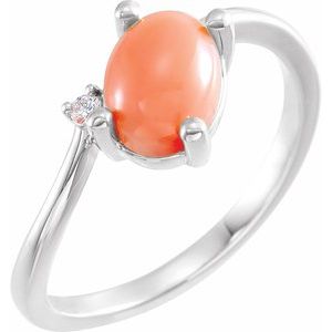 14K White Gold Natural Pink Coral & .02 CT Natural Diamond Bypass Ring
