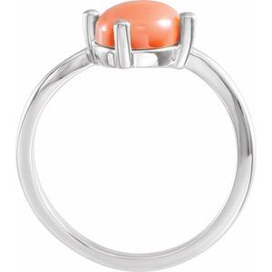 14K White Gold Natural Pink Coral & .02 CT Natural Diamond Bypass Ring