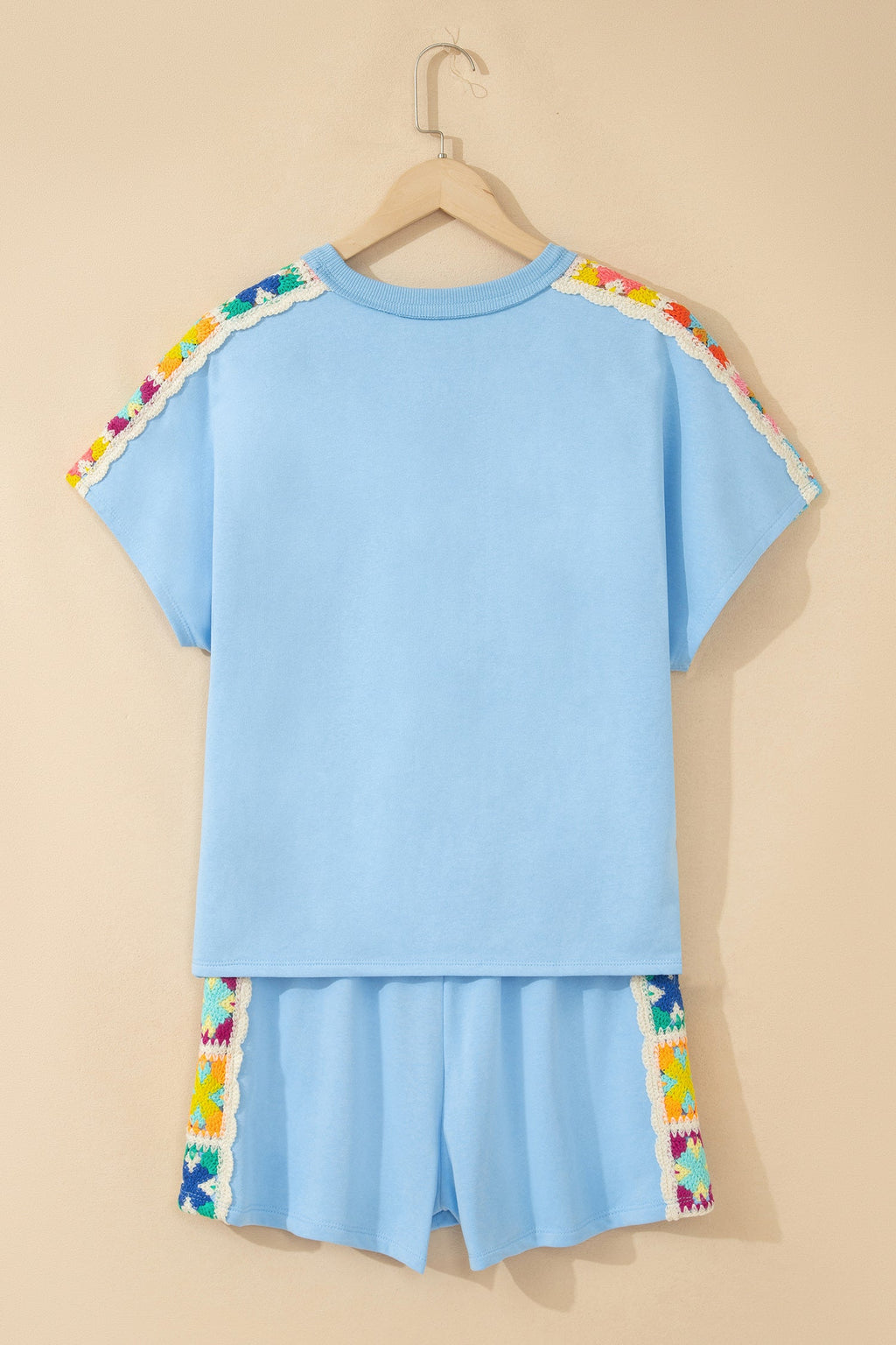 Crochet Patchwork Top & Elastic Shorts Set