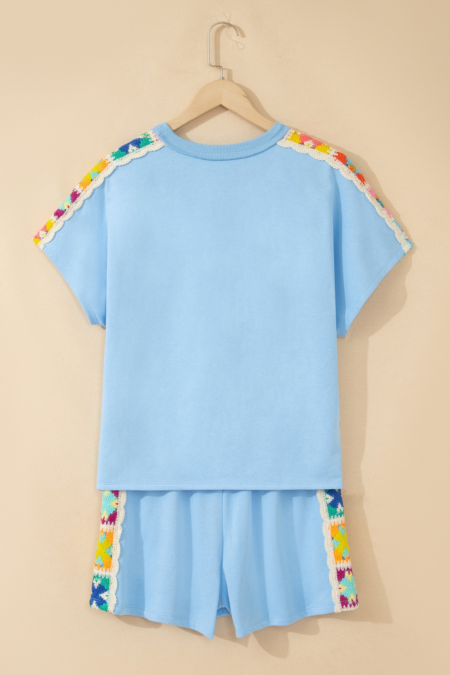Crochet Patchwork Top & Elastic Shorts Set