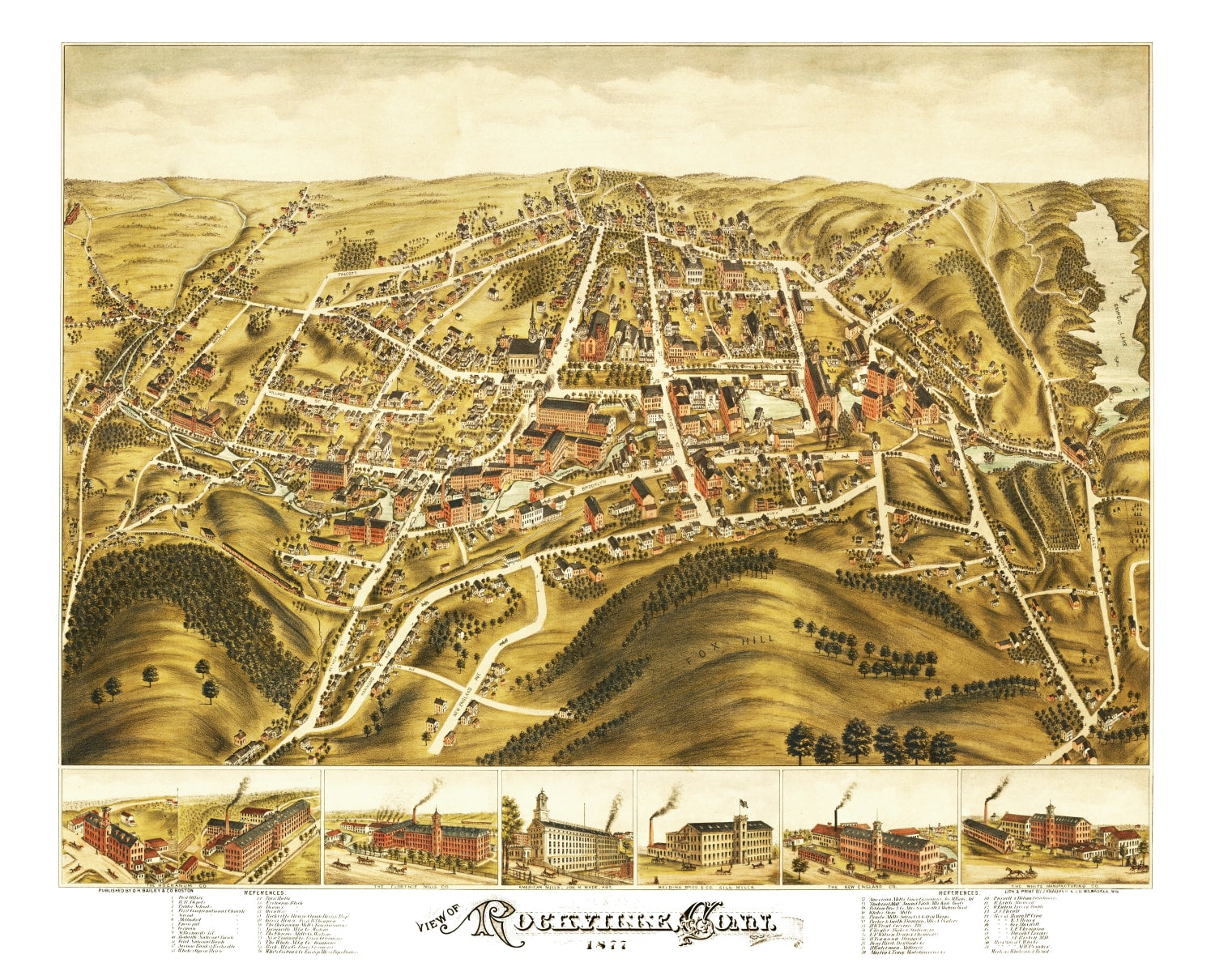Vintage Map of Rockville, Connecticut 1877