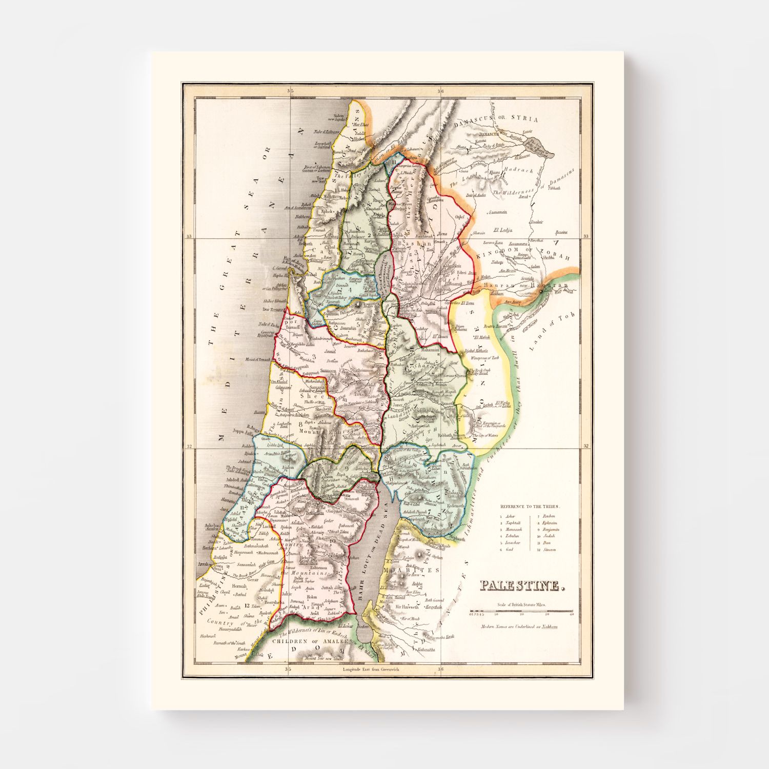 Vintage Map of Palestine 1832