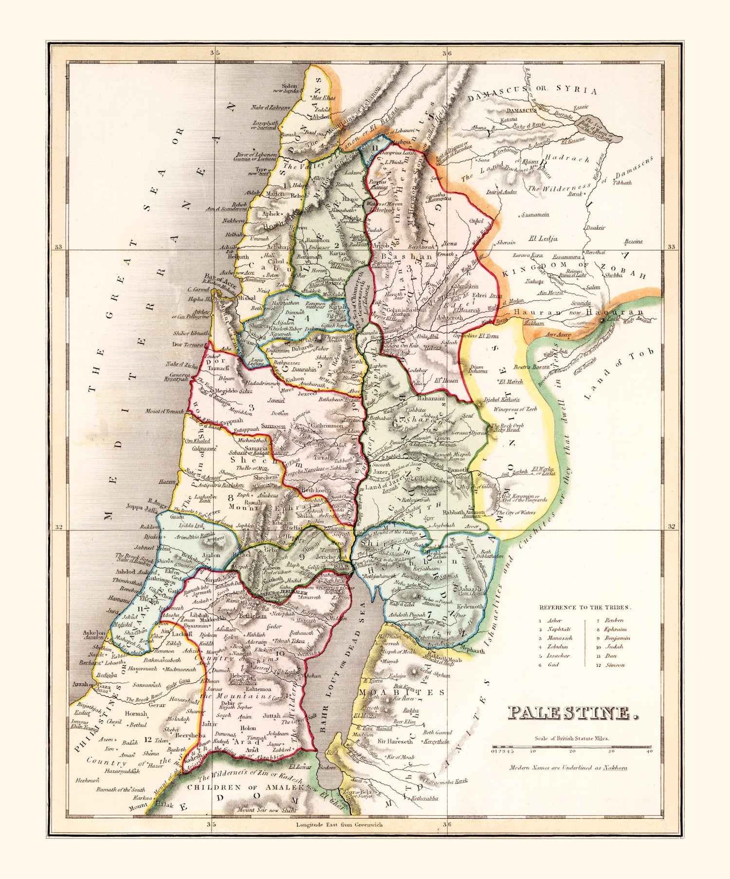 Vintage Map of Palestine 1832