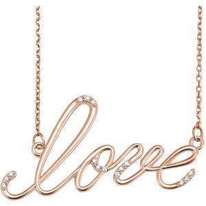 14K Rose Gold .08 CTW Natural Diamond "Love" 18" Necklace