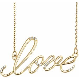 14K Yellow Gold .08 CTW Natural Diamond "Love" 18" Necklace