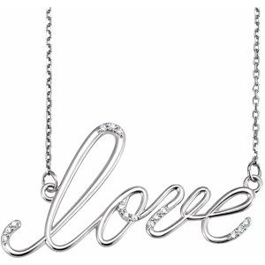 14K White Gold .08 CTW Natural Diamond "Love" 18" Necklace