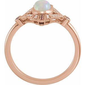 14K Rose Gold Natural Ethiopian Opal, Natural Pink Sapphire & .06 CTW Natural Diamond Cabochon Ring