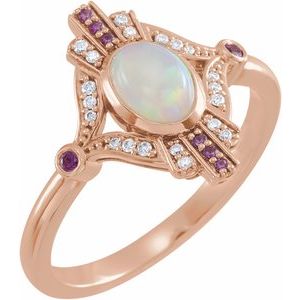 14K Rose Gold Natural Ethiopian Opal, Natural Pink Sapphire & .06 CTW Natural Diamond Cabochon Ring