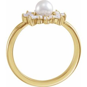 14K Yellow Gold  Cultured White Akoya Pearl, Natural White Opal & 1/4 CTW Natural Diamond Ring