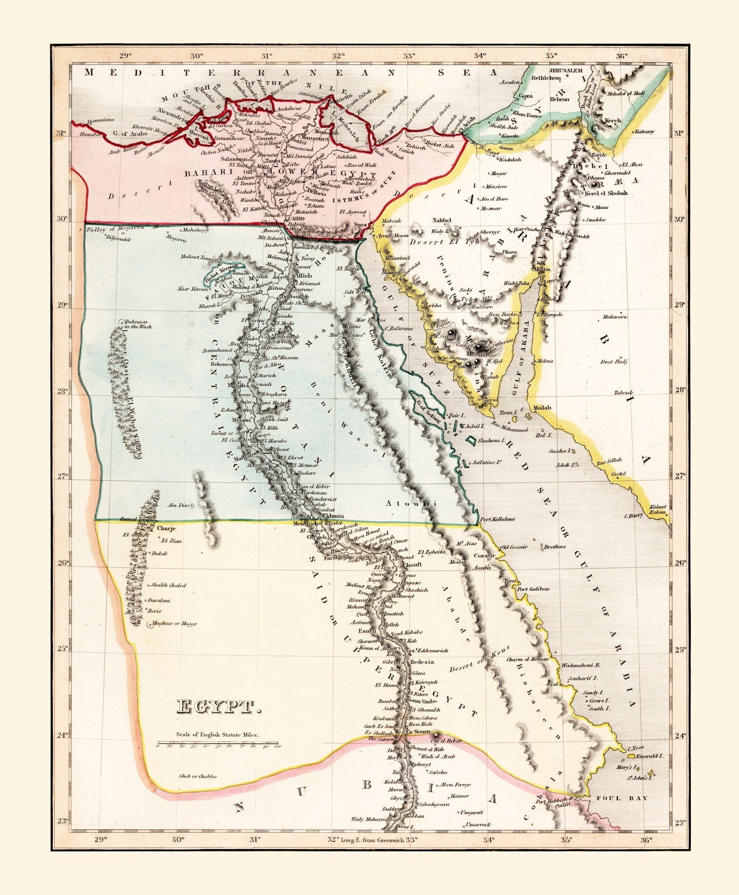 Vintage Map of Egypt 1832