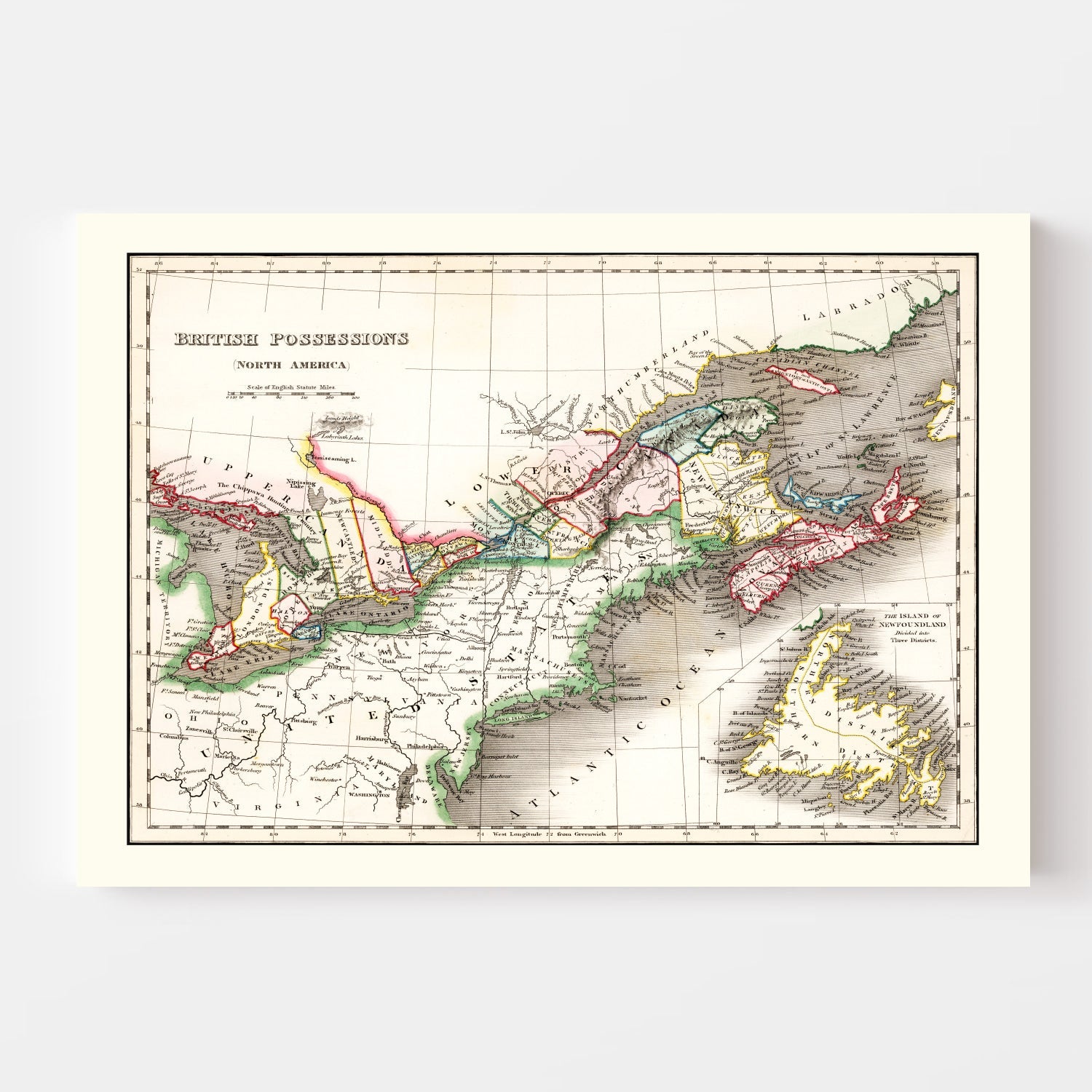 Vintage Map of British Possessions in North America 1832