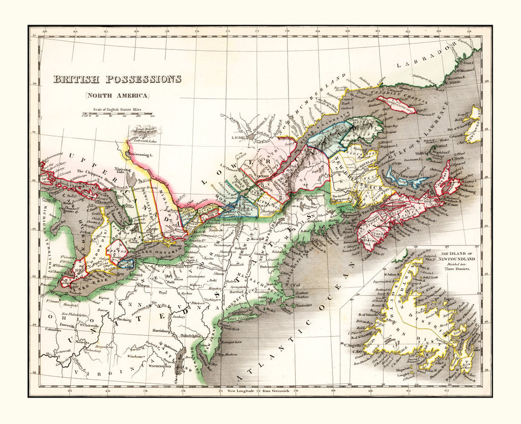 Vintage Map of British Possessions in North America 1832