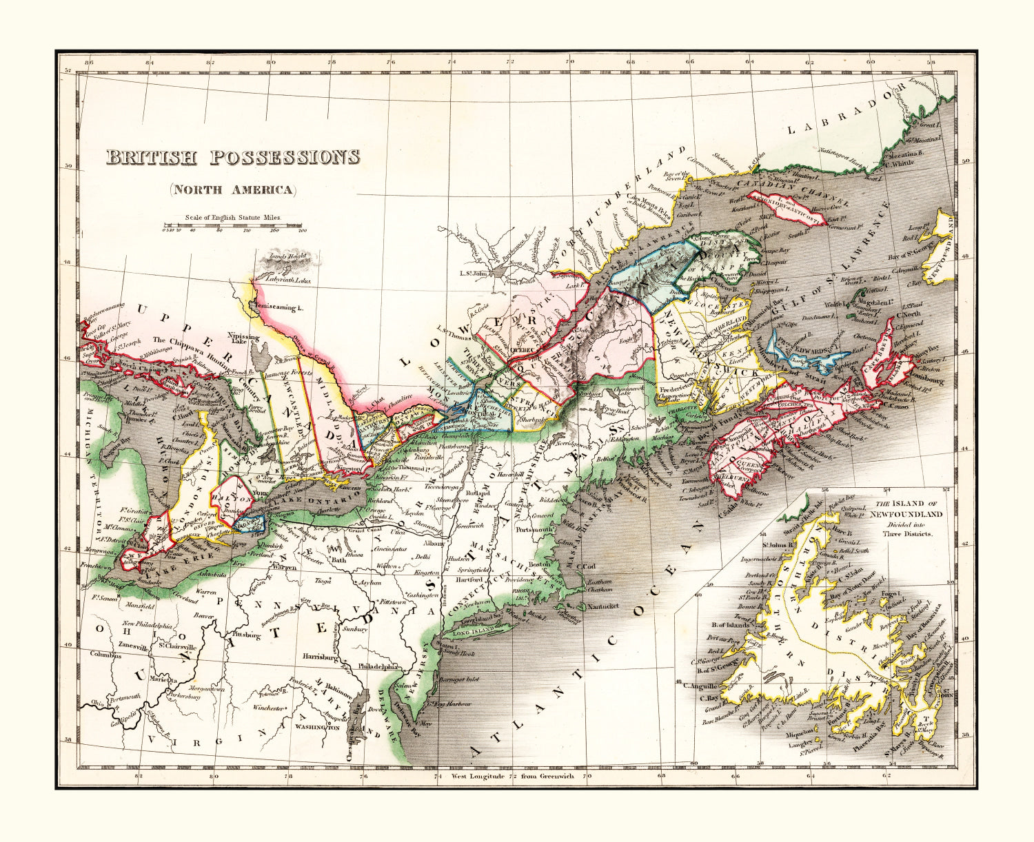 Vintage Map of British Possessions in North America 1832