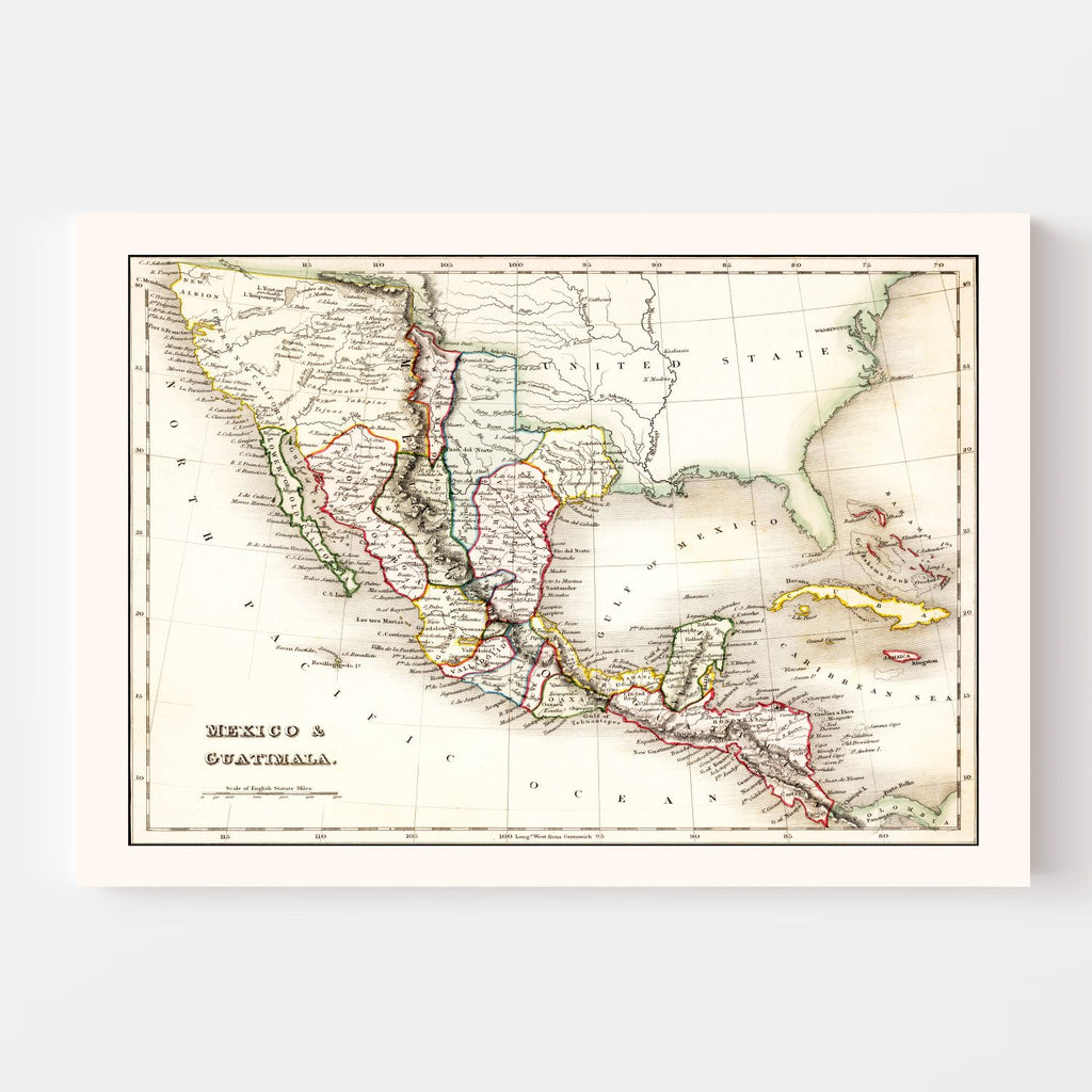 Vintage Map of Mexico & Guatemala 1832
