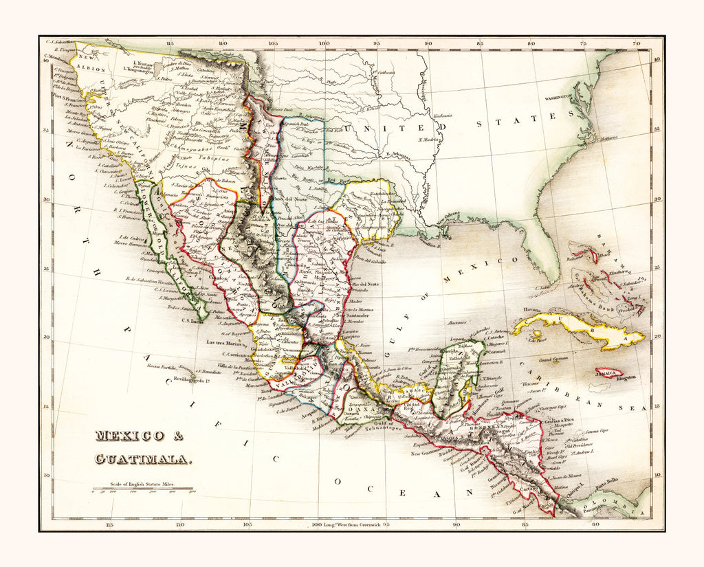 Vintage Map of Mexico & Guatemala 1832