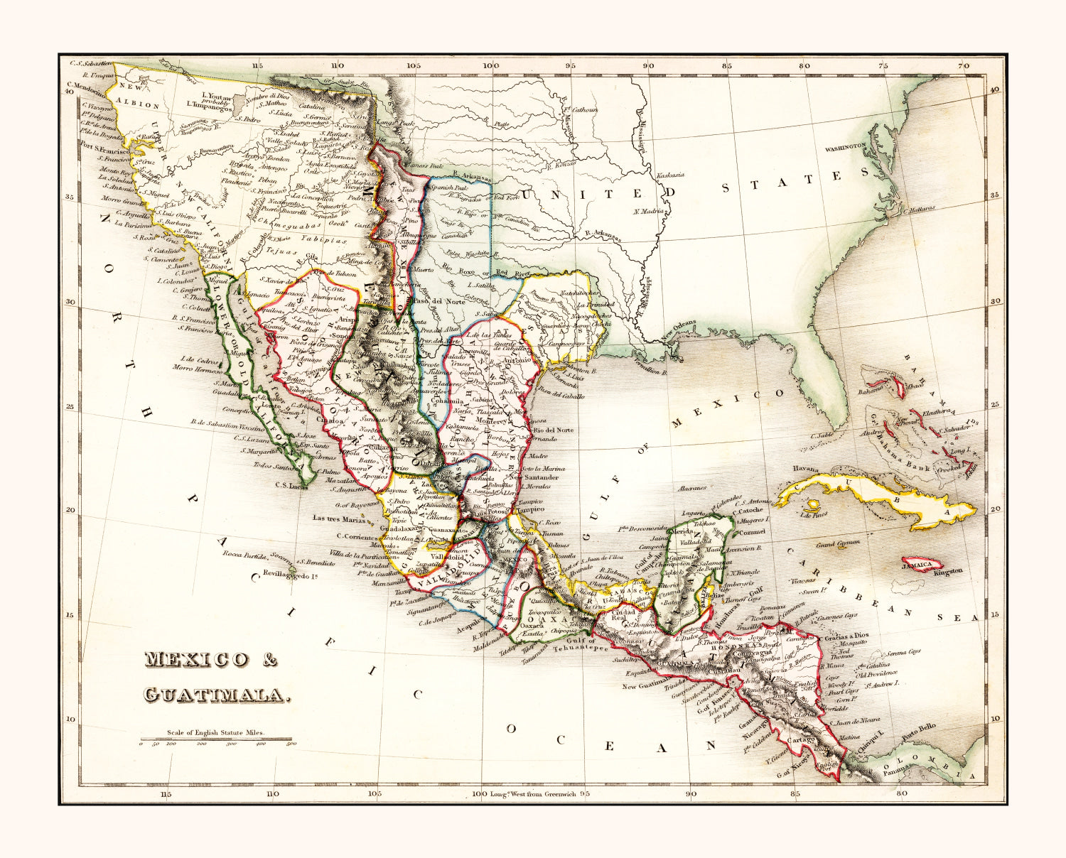 Vintage Map of Mexico & Guatemala 1832