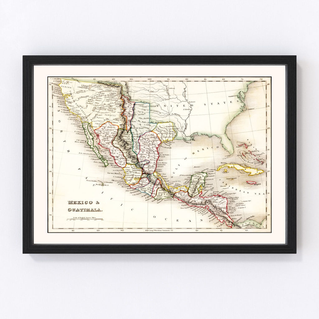 Vintage Map of Mexico & Guatemala 1832